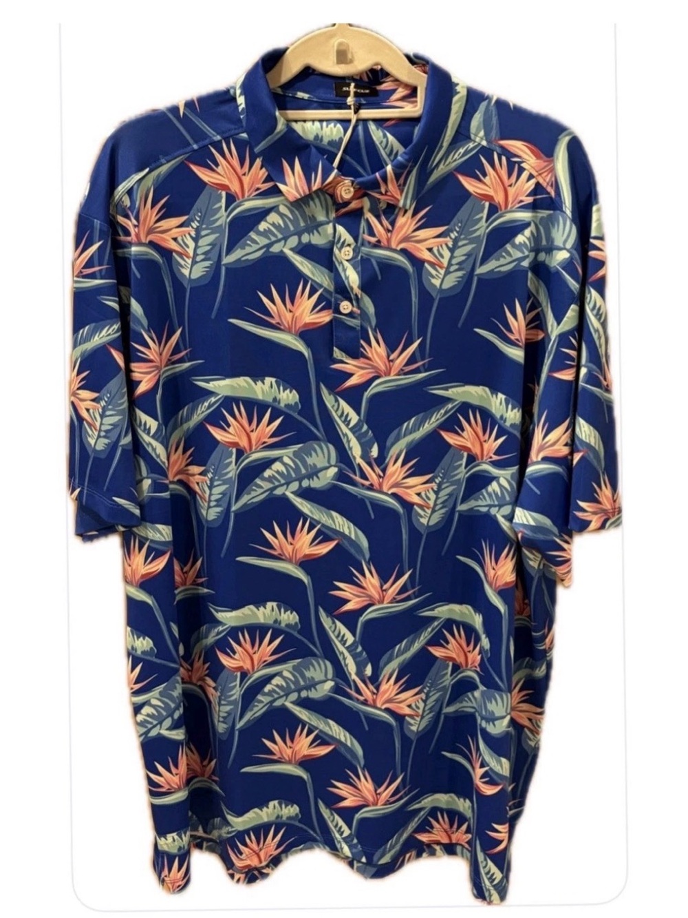 Surfcuz NWT Golf Polo Stretch Navy Tropical Print Short-Sleeve Polo Shirt  XXL